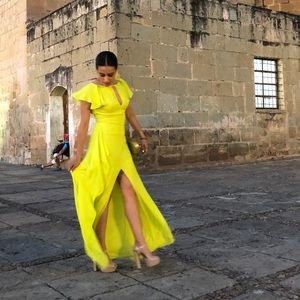 BCBG MAXAZRIA neon flutter maxi dress